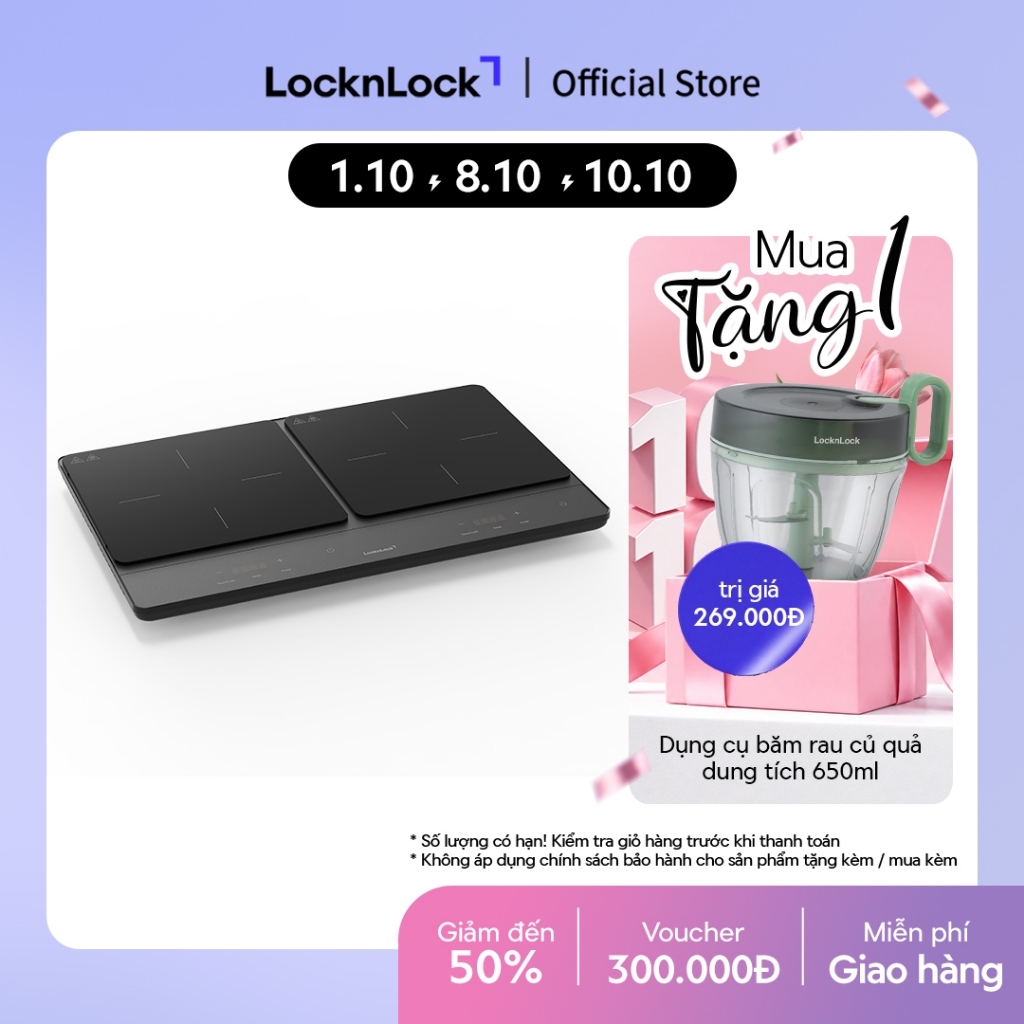 Bếp Điện Từ Đôi Locknlock Dual Induction Cooktop Mặt Kính Ceramic Cao Cấp Với 10 Công Suất Nấu EJI347BLK - Màu đen