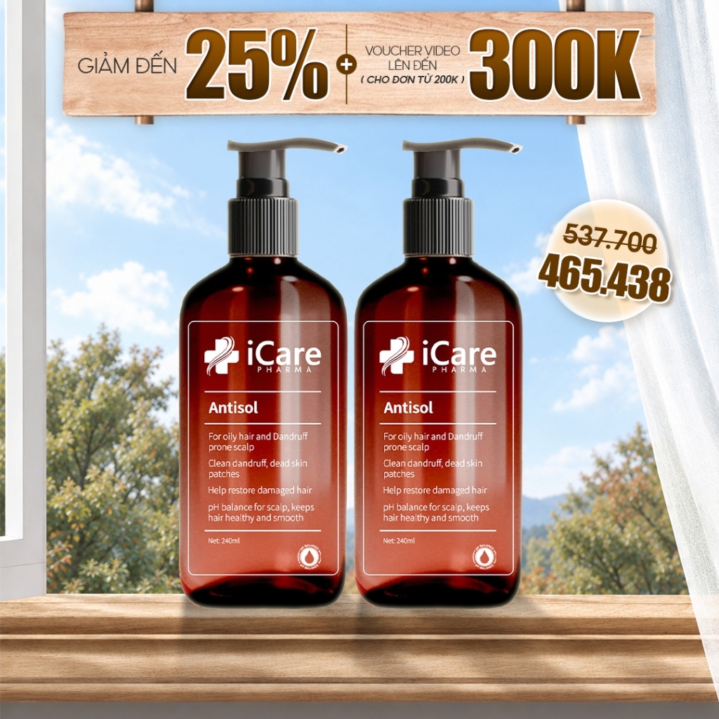Combo 02 Chai Dầu Gội Hỗ Trợ Giảm Gàu, Làm Dịu Da Đầu Antisol | Thương Hiệu iCare Pharma