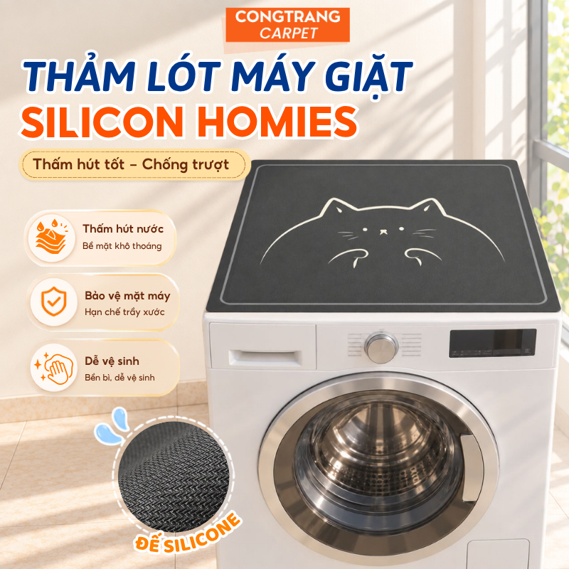 Thảm Lót Máy Giặt CongTrang Bedding Silicon, Thảm Phủ Bề Mặt Máy Giặt, Tủ Lạnh, Hình Con Mèo Cute, Thảm Thấm Hút Tốt