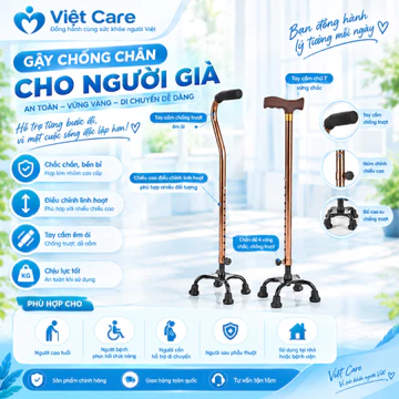 Gậy Chống 4 Chân Cho Người Già, Gậy Chống Chân Chống Trơn Trượt Điều Chỉnh Chiều Cao Linh Hoạt