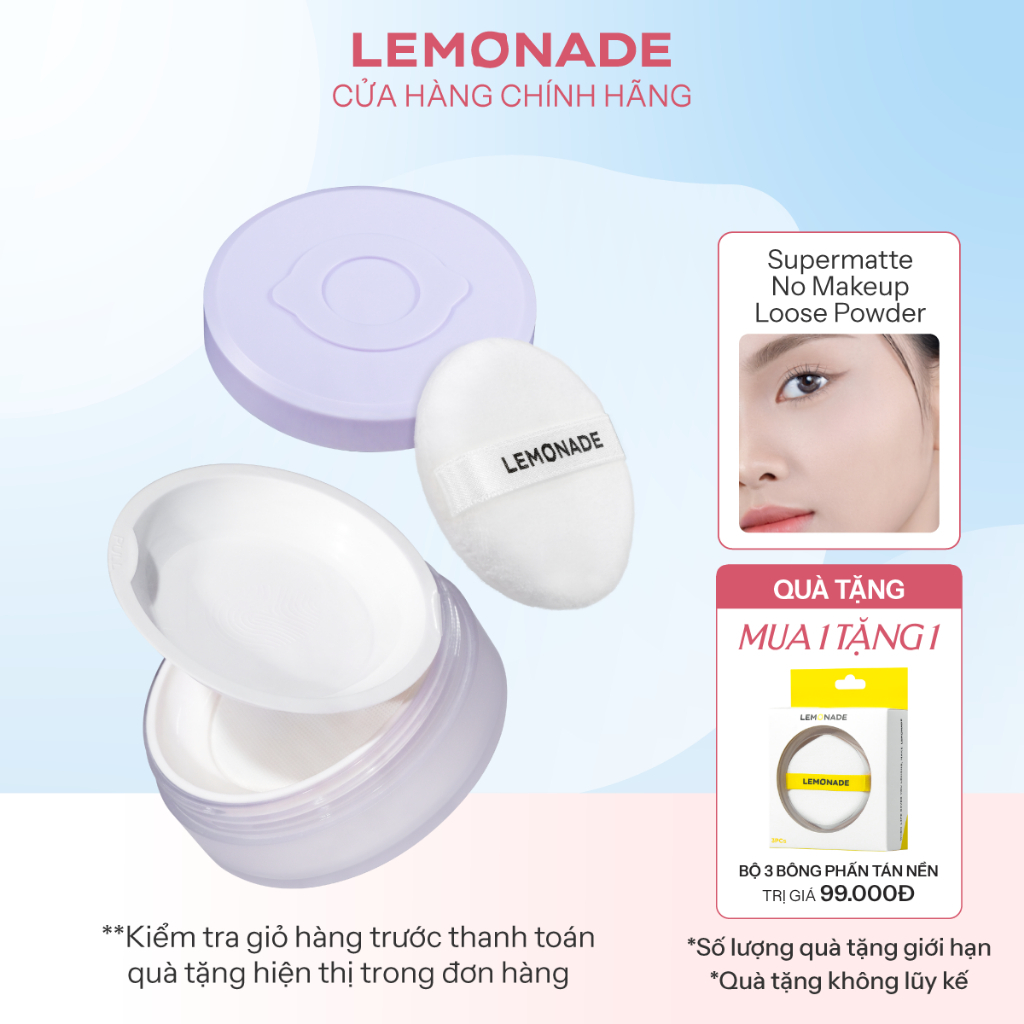Phấn phủ mỏng nhẹ kiềm dầu thuần chay chống nắng Lemonade Supermatte NoMakeup Loose Powder 9g