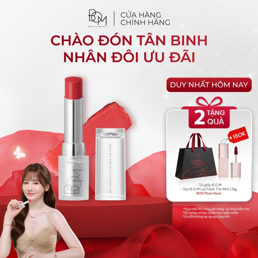 [Limited Edition 2026] Son Thỏi Lì Lâu Trôi, Siêu Mịn B.O.M My Lipstick 5g, Son Thỏi Mềm Mịn, Bảo Vệ & Dưỡng Ẩm Môi
