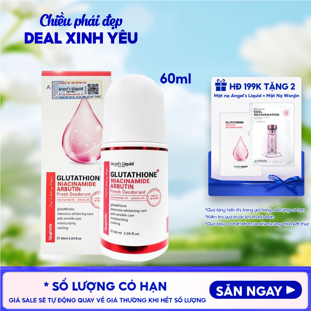 Lăn Khử Mùi Angel's Liquid Glutathione+Niacinamide Arbutin Cooling Fresh Deodorant 60ml(Che tên sản phẩm khi giao hàng)
