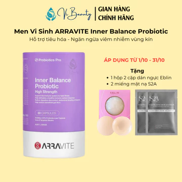 Men Vi Sinh Phụ Khoa ARRAVITE Inner Balance Probiotic High Strength Từ Úc Hộp 30 Viên