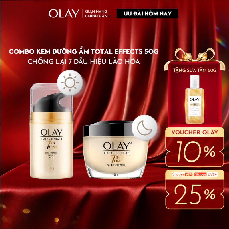 Bộ Kem Dưỡng OLAY TOTAL EFFECTS Ngày & Đêm Phục Hồi & Ngăn 7 Dấu Hiệu Lão Hóa 50G X2