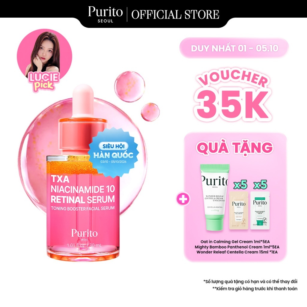 Tinh chất hỗ trợ dưỡng sáng và tái tạo da PURITO TXA Niacinamide 10 Retinal Serum 30ml