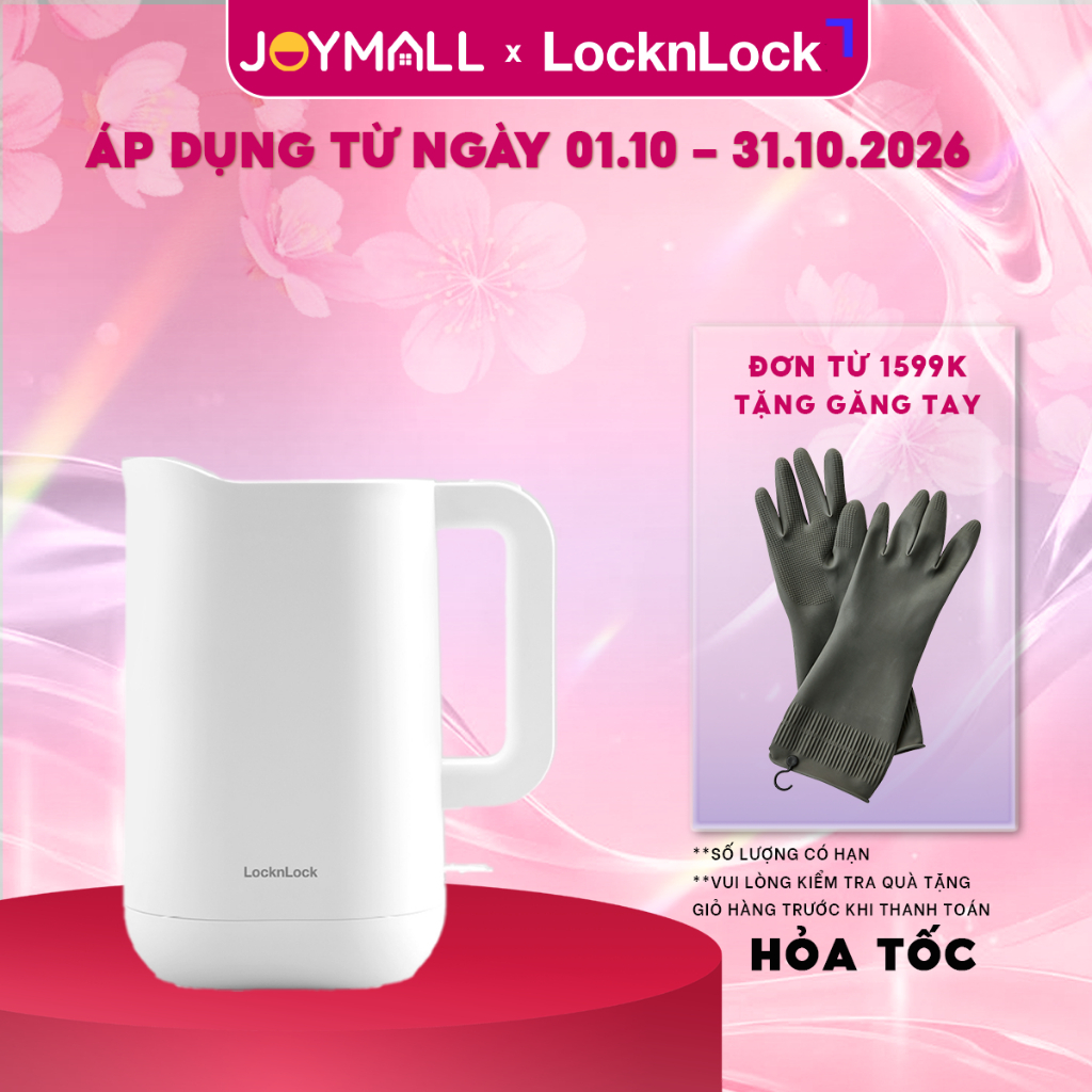 Ấm Đun Siêu Tốc Giảm Âm LocknLock Silent Electric Kettle EJK216WHT 1.2L , Hàng Chính Hãng - JoyMall