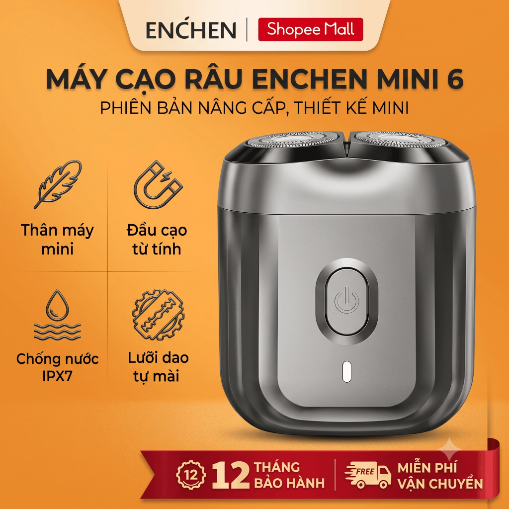 Máy Cạo Râu Enchen Mini6, Nhỏ Gọn Chống Nước Tiện Lợi, Combo Lưỡi Dao Kép Tự Mài Bén - Bảo Hành 12 Tháng, Chính Hãng