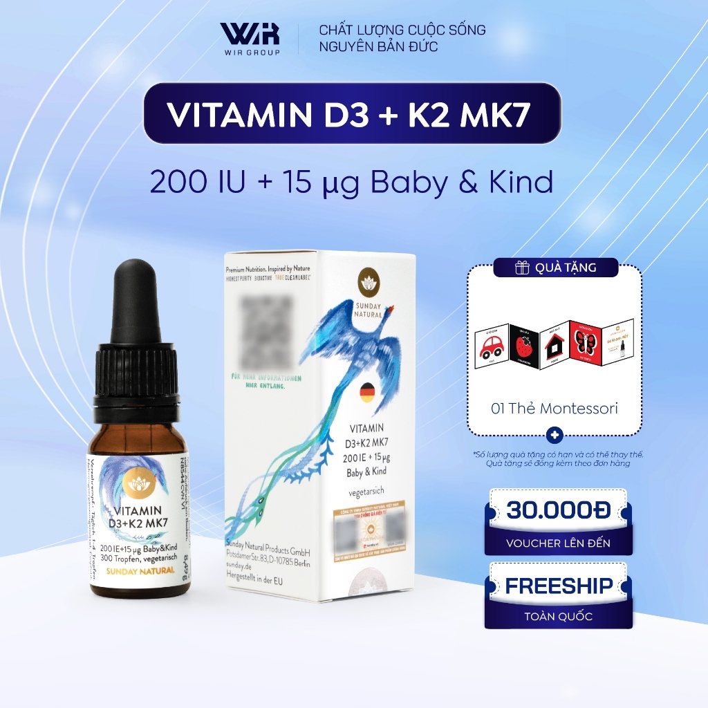 Vitamin D3K2 Sunday Natural Chính Hãng Từ Đức Hỗ Trợ Hấp Thu Canxi & Phát Triển Xương Cho Bé Wir Group