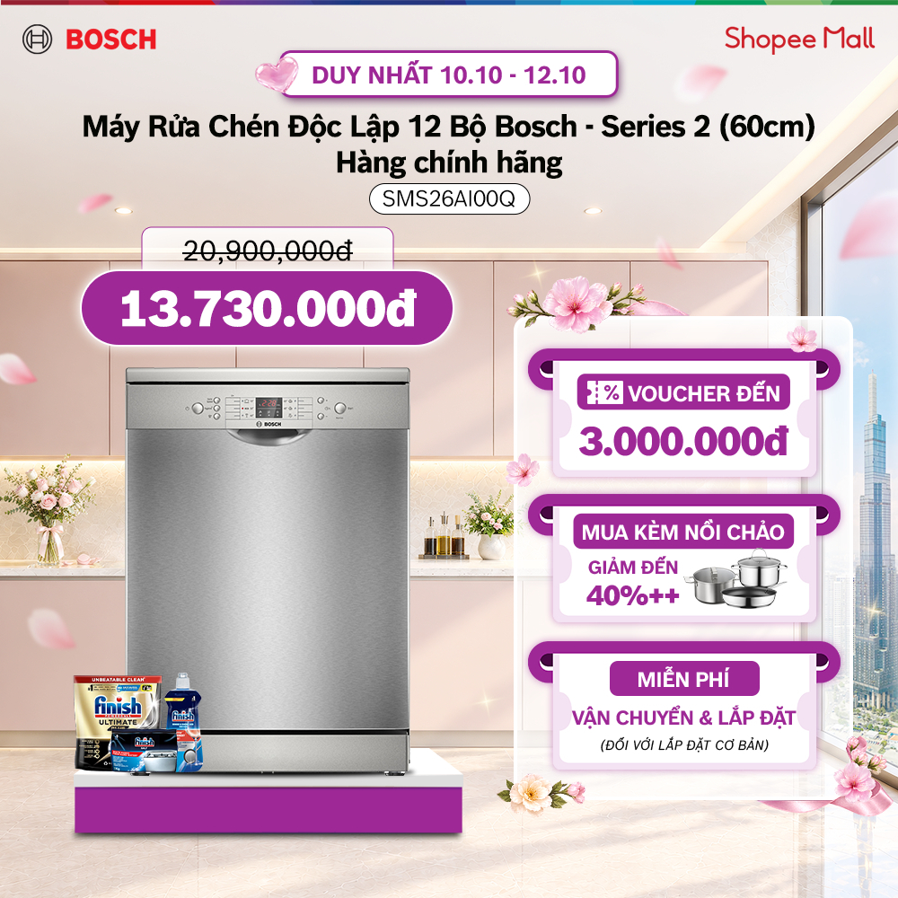 [ĐỘC QUYỀN ONLINE - VOUCHER SHOPEE LÊN TỚI 3TR] | Máy Rửa Chén Độc Lập 12 Bộ Bosch SMS26AI00Q_1 - Series 2