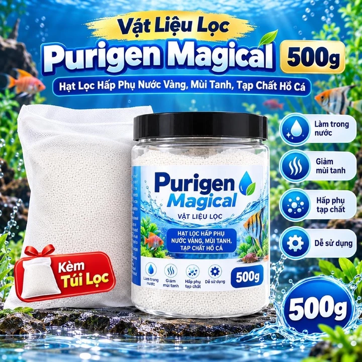 (Tặng kèm túi)Vật Liệu Lọc Purigen Magical 500g – Hạt Lọc Hấp Phụ Nước Vàng, Mùi Tanh, Tạp Chất Hồ Cá Kèm Túi Lọc