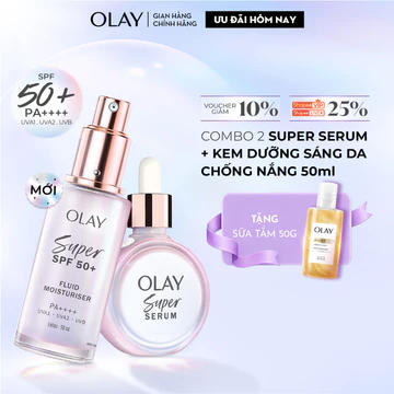[LS] Combo Kem Dưỡng Sáng Da Chống Nắng Mỏng Nhẹ OLAY SUPER SPF50+ | PA++++ Và SUPER Serum OLAY 5in1 (50ml+30ml)