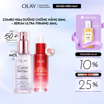 [MỚI] Combo Kem Dưỡng Sáng Da Chống Nắng OLAY & Serum OLAY Ultra Firming Giúp Da Săn Chắc & Mịn Màng (50ML+30ML)