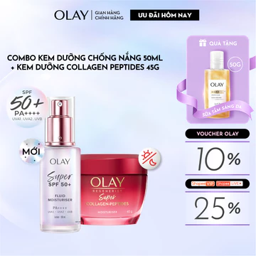 [MỚI] Combo Kem Dưỡng Sáng Da Chống Nắng OLAY & Kem Dưỡng Ẩm OLAY Super Collagen Peptides (50ML+45G)
