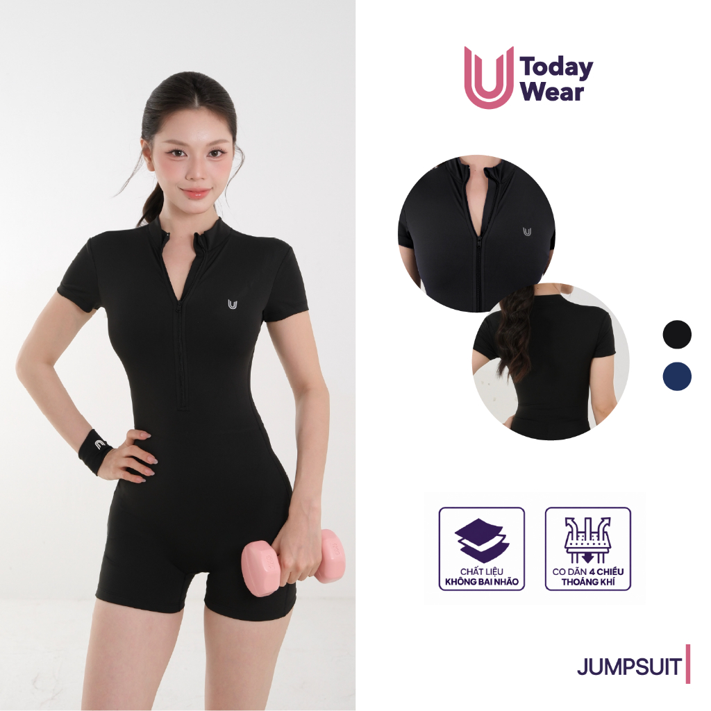 Bộ tập gym nữ Jumpsuit Basic Zip Up Today U Wear co giãn có khoá kéo thoải mái hoạt động thể thao