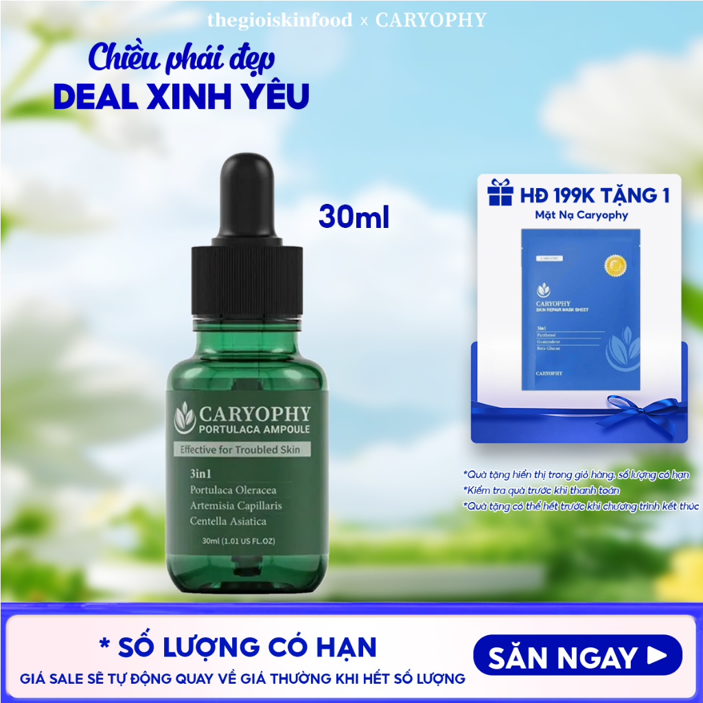 Tinh chất giảm mụn, làm dịu, phục hồi da chiết xuất rau má ngải cứu Caryophy Portulaca Ampoule 30ml