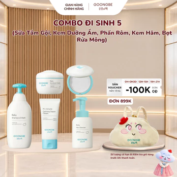 Combo Đi Sinh 5 Món Gồm Sữa Tắm Gội, Kem Chống Hăm, Kem Dưỡng Ẩm, Phấn Rôm, Bọt Rửa Mông Cho Bé Từ Sơ Sinh