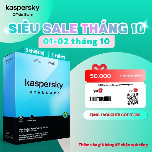 Phần mềm diệt virus Kaspersky Standard 3 Thiết bị/năm - Hàng chính hãng