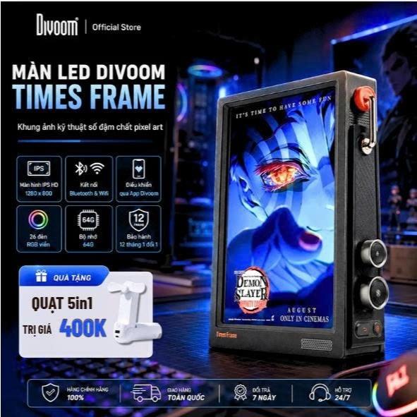 Khung Hình Times Frame Divoom, Màn Hình Full HD IPS, Tuỳ Chỉnh Hình Ảnh/ Video 64GB, Decor Gaming, Setup PC, BH 12 tháng