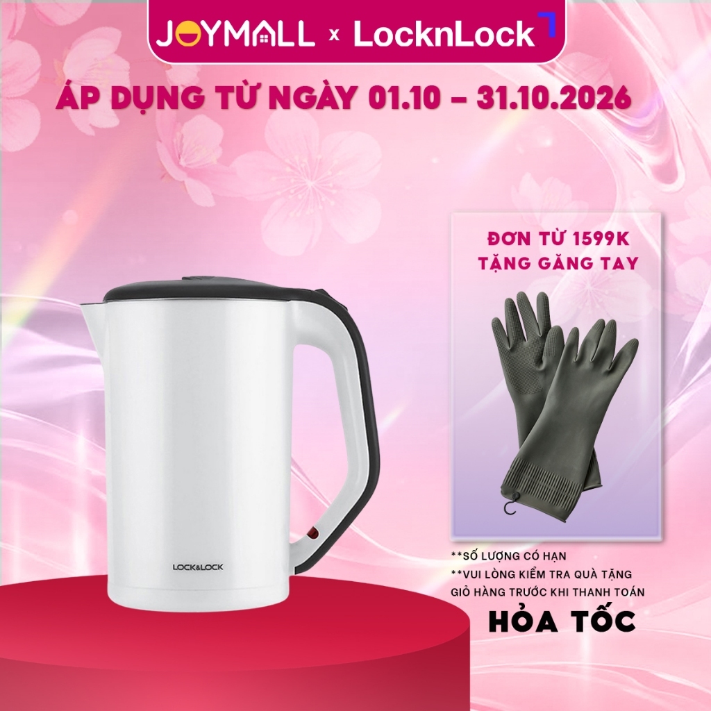 Ấm siêu tốc LocknLock EJK738WHT 1800W màu trắng 1.7L - Chính hãng, tự ngắt khi sôi - JoyMall