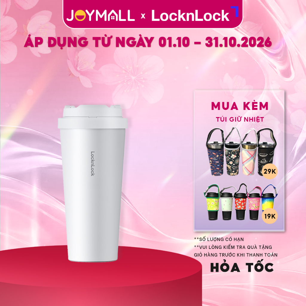 Ly giữ nhiệt LocknLock 550ml Trắng LHC3249WHT, Hàng chính hãng, mở một chạm, thép không gỉ - JoyMall
