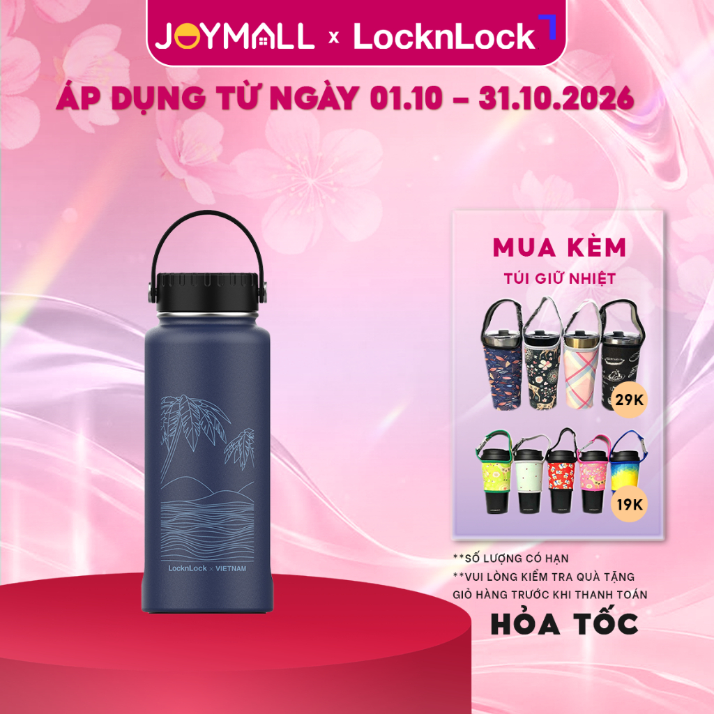 Bình giữ nhiệt LocknLock 897ml Riga Xanh Phú Quốc LHC4160NVY, Hàng chính hãng, lọc trà inox -JoyMall