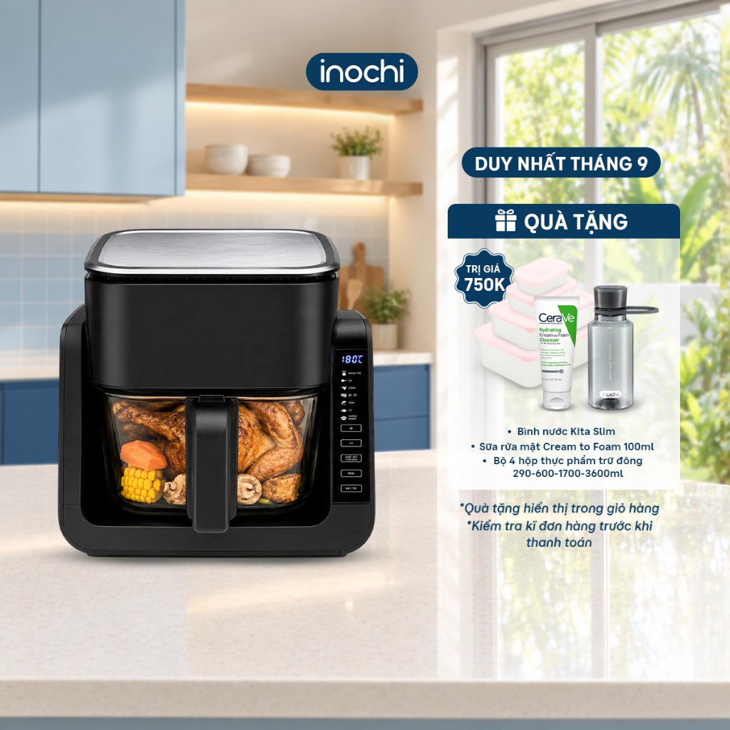 Nồi Chiên Không Dầu 6in1 Inochi Akiba - Nồi chiên đa năng nướng lật đảo chiều, lồng kính trong suốt