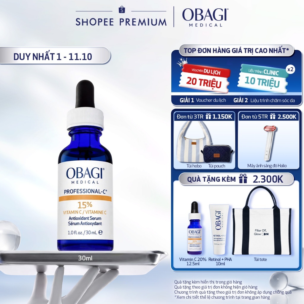 [VOUCHER SVIP 20%] Serum Vitamin C 15% Dưỡng Sáng Da & Chống Oxy Hóa Obagi Professional-C 30ml