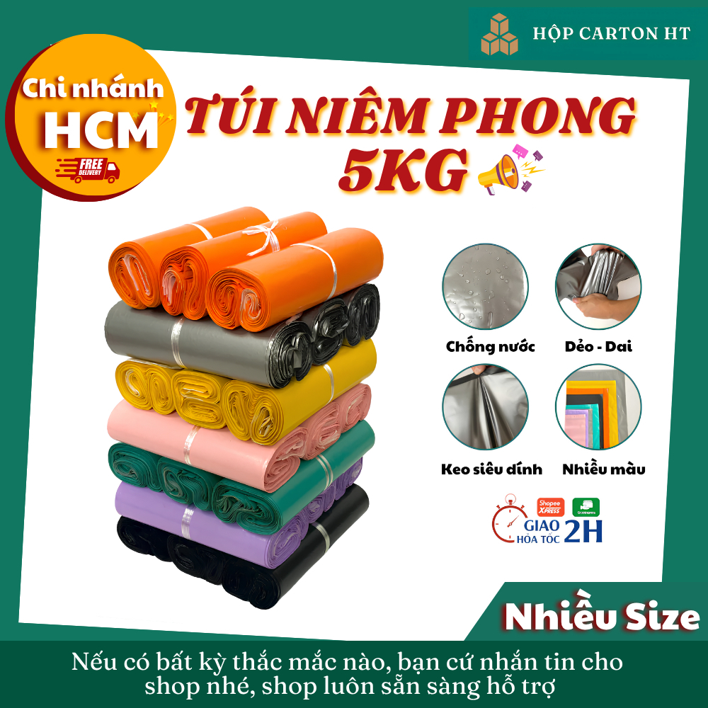 (HỎA TỐC) 5KG Túi Niêm Phong nhiều size, nhiều màu keo siêu dính, chống thấm nước - HT HCM