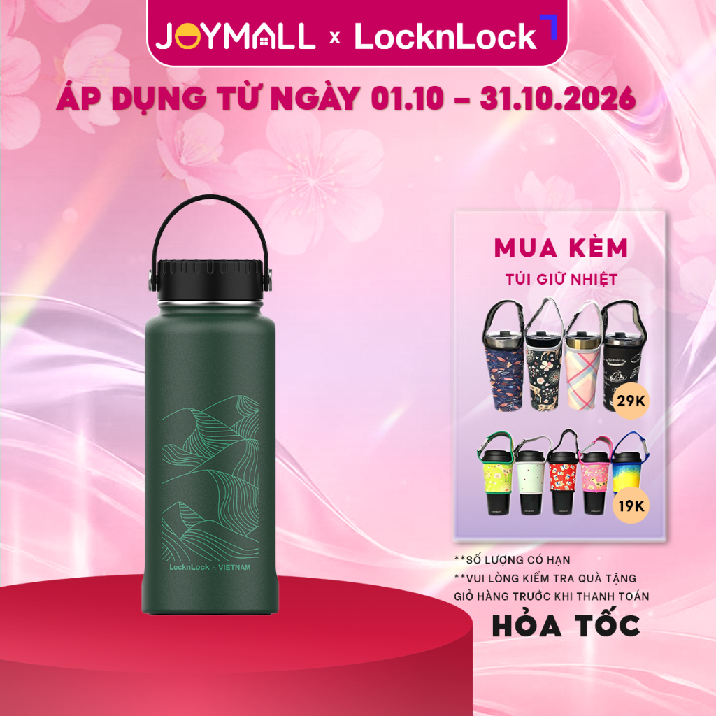 Bình giữ nhiệt LocknLock 897ml Riga Xanh Ruộng LHC4160DGRN, Hàng chính hãng, lọc trà inox -JoyMall