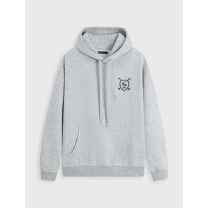 Áo nỉ hoodie nam mũ to rộng túi kangaroo thêu họa tiết nổi, chất liệu dày dặn giữ ấm tốt CANIFA 8TW26W007