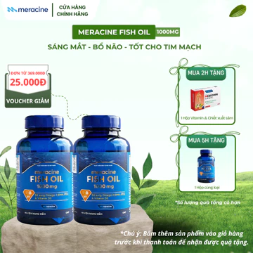 Combo 2 Hộp Viên Uống Dầu Cá Meracine Fish Oil 1000mg Bổ Sung Omega-3, Hỗ Trợ Sáng Mắt, Bổ Não, Bảo Vệ Tim Mạch 90 Viên