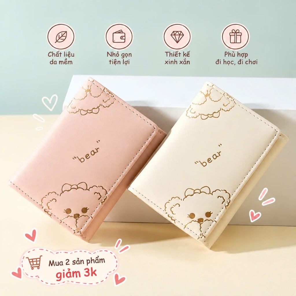 Ví Gấp 3 Hoạ Tiết Gấu Bear Màu Sắc Dập Nổi Mẫu Mới Nhất Siêu Xinh | BigBuy360 - bigbuy360.vn