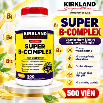Vitamin B Tổng Hợp Kirkland Signature Super B-Complex 500 Viên - B Complex + Vitamin C + Điện Giải