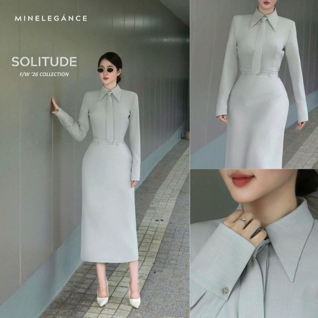 MINELEGÁNCE | SET ÁO SƠ MI CỔ ĐỨC & CHÂN VÁY BÚT CHÌ THANH LỊCH, SANG TRỌNG - MIN155D