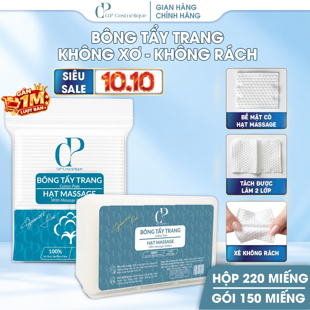 Bông Tẩy Trang Quốc Dân Ép Định Hình Q.P Cosmétique Không Xơ Rách, Hạt Massage Sạch Sâu