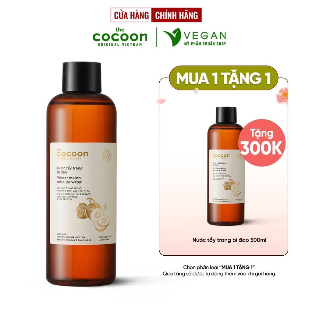 Nước tẩy trang bí đao The Cocoon Vietnam 500ml thuần chay cho da dầu mụn