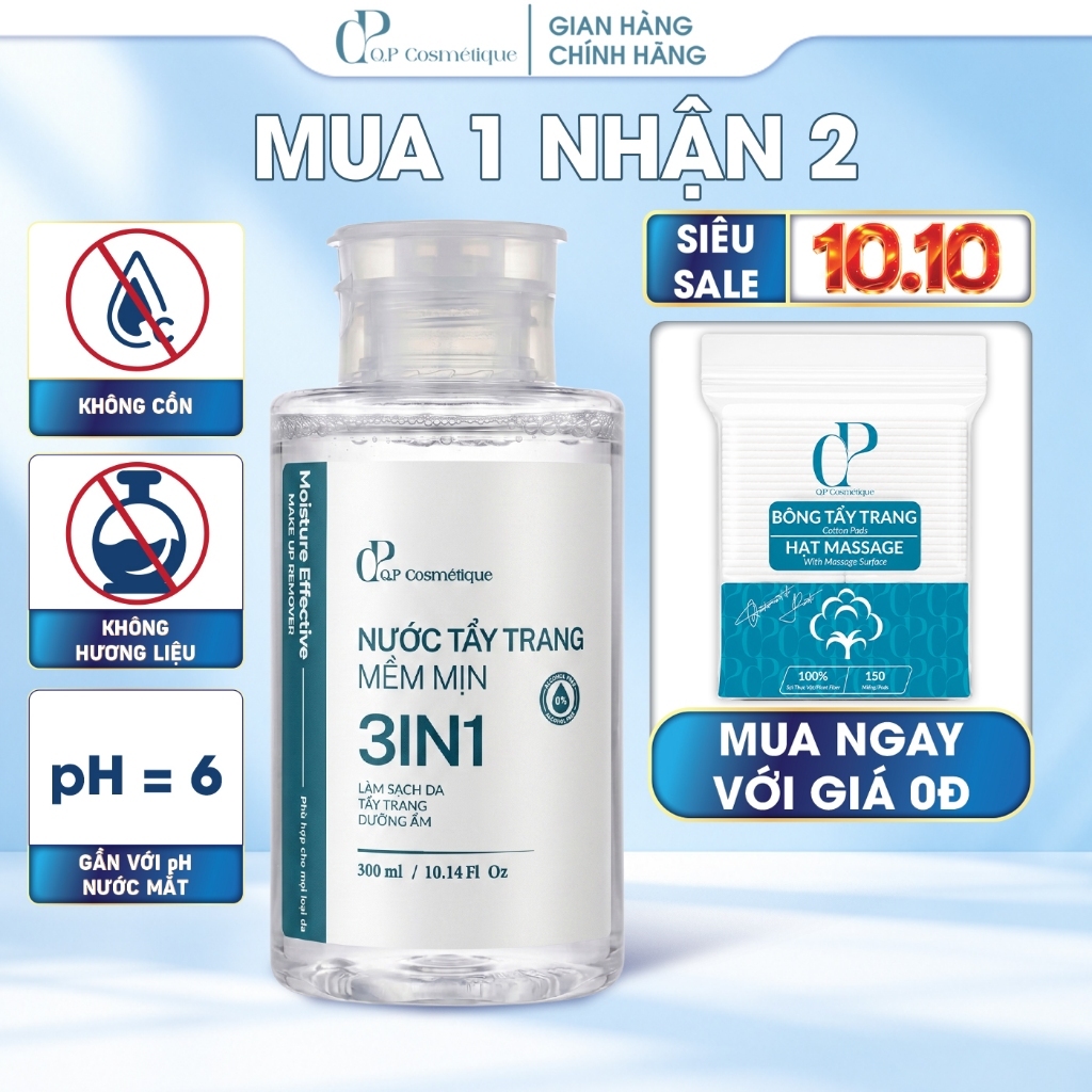 Nước Tẩy Trang 3in1 Q.P Cosmétique 300ml Làm Sạch Makeup & Dưỡng Ẩm, Không Khô Căng Da