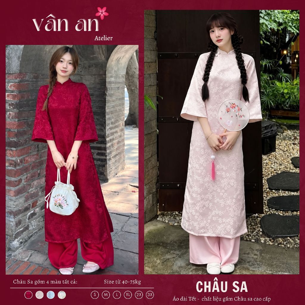 [TẾT 2027] Áo Dài CHÂU SA - Cách Tân Dáng Suông 2 Tà - Chất Liệu Gấm Hoa Nổi - Mặc Lễ Tết, Cưới, Dạm Ngõ - Áo Dài Vân An