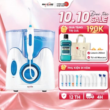 Máy tăm nước sóng siêu âm Maxcare Max456plus - Phiên bản cao cấp Nhật Bản - Tặng 12 đầu tăm nước có đầu rửa mũi