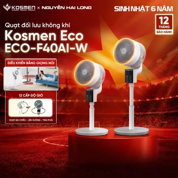 Quạt đối lưu không khí điều khiển bằng giọng nói Kosmen Eco ECO-F40AI-W, quạt thông minh, quạt điện (quạt đứng)