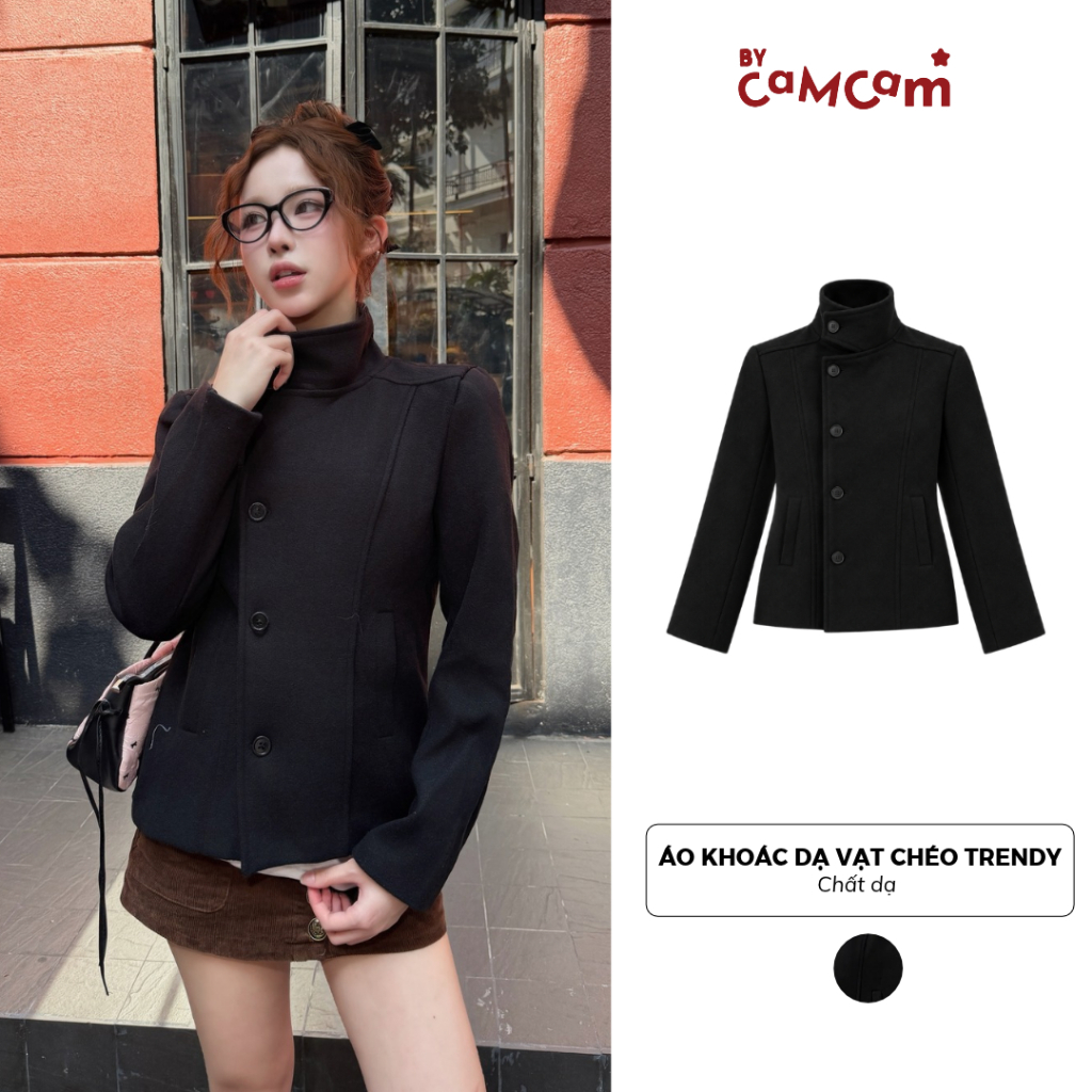 Áo Khoác Dạ Vạt Chéo Trendy 𝑩𝒚𝒄𝒂𝒎𝒄𝒂𝒎 Cổ Bẻ Hoặc Cổ Cao Giữ Ấm Mùa Đông AKHD452
