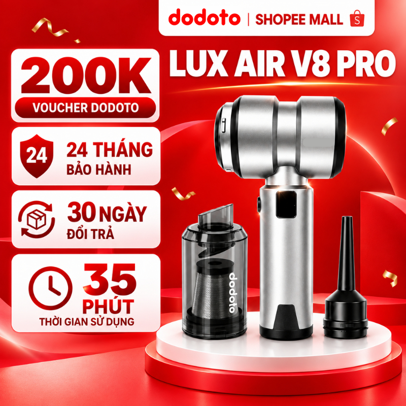 Máy hút bụi cầm tay dodoto Lux Air V8 động cơ phản lực với 3 tốc độ lực hút mạnh Bảo hành 24 tháng