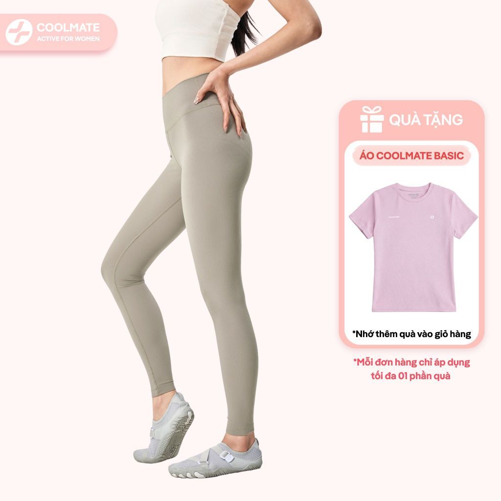 [MUA QUẦN TẶNG ÁO] Quần Legging nữ cạp cao thể thao Ribbed Yoga Mềm Mịn,Tôn Dáng - Coolmate Active For Women
