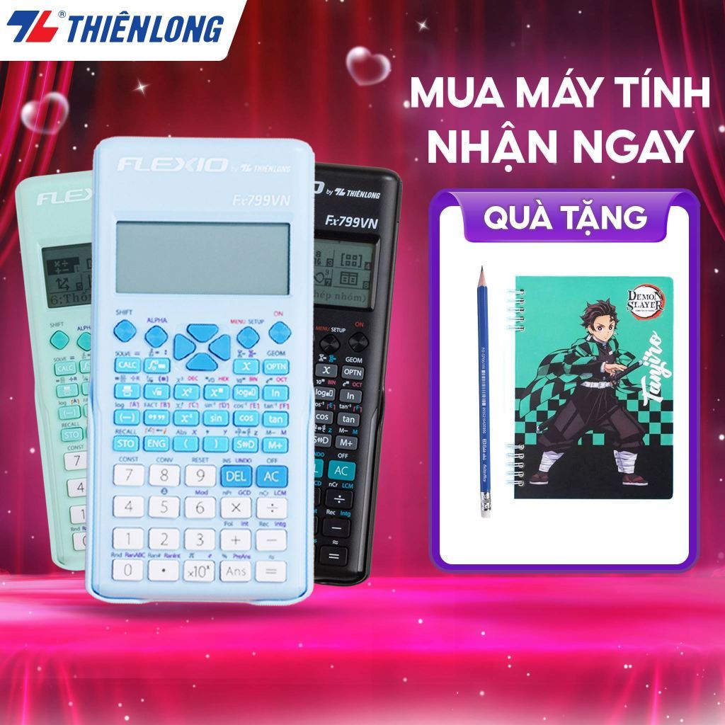 Máy tính khoa học Thiên Long Flexio Fx799VN, 4 màu pastel mới, bảo hành 7 năm, 1 đổi 1 trong 1 năm đầu