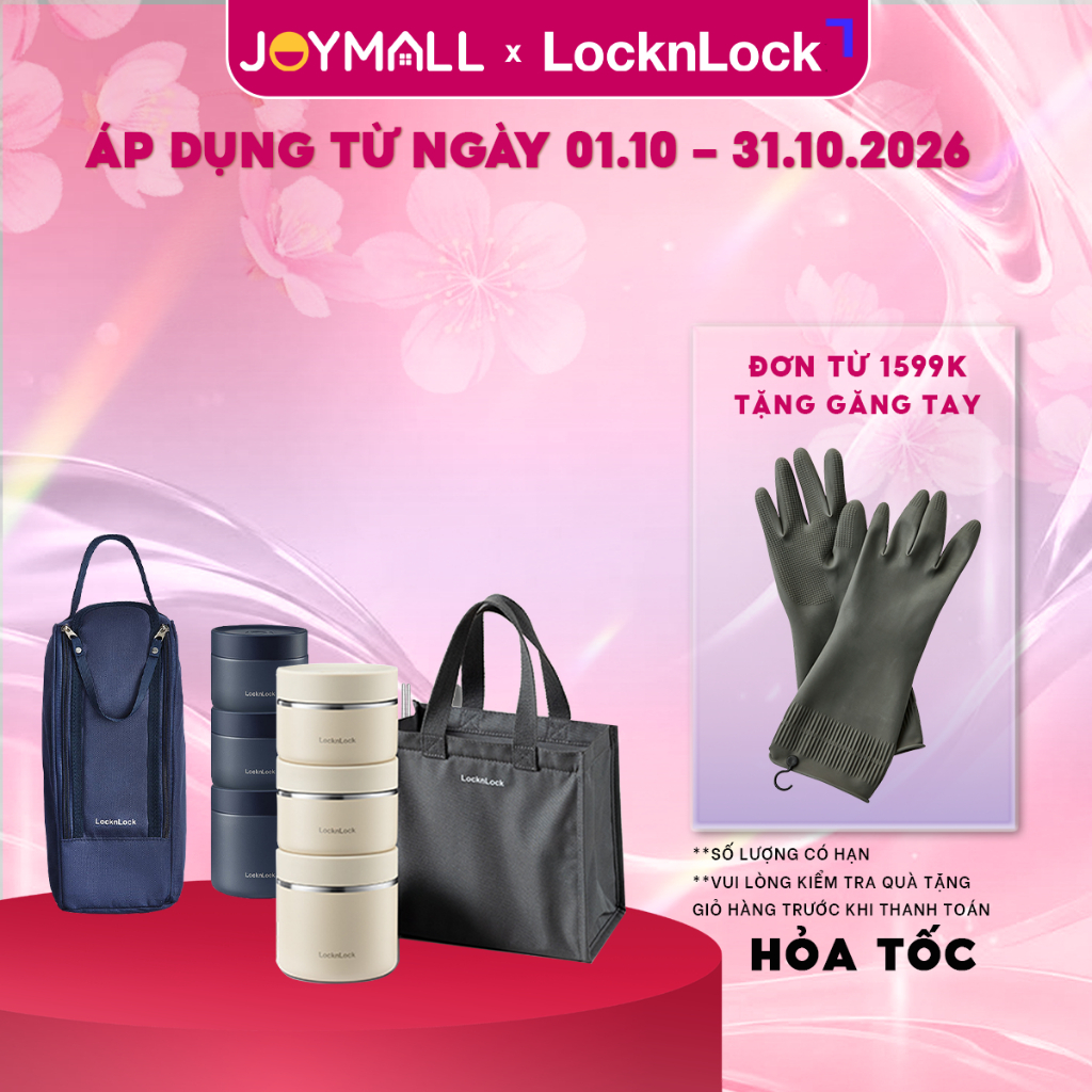 Bộ 3 hộp cơm giữ nhiệt văn phòng LocknLock Lunch Box LHC8052S01 LHC8052S02 1.1L kèm túi muỗng đũa - JoyMall