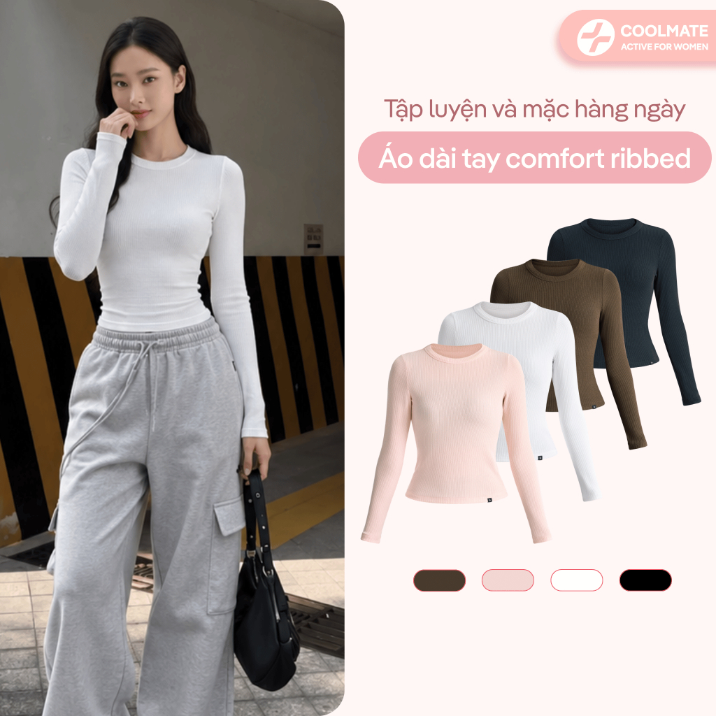 Áo baby tee dài tay Nữ Comfort Ribbed vải dệt gân co giãn mềm mại thoải mái vận động - Coolmate Women