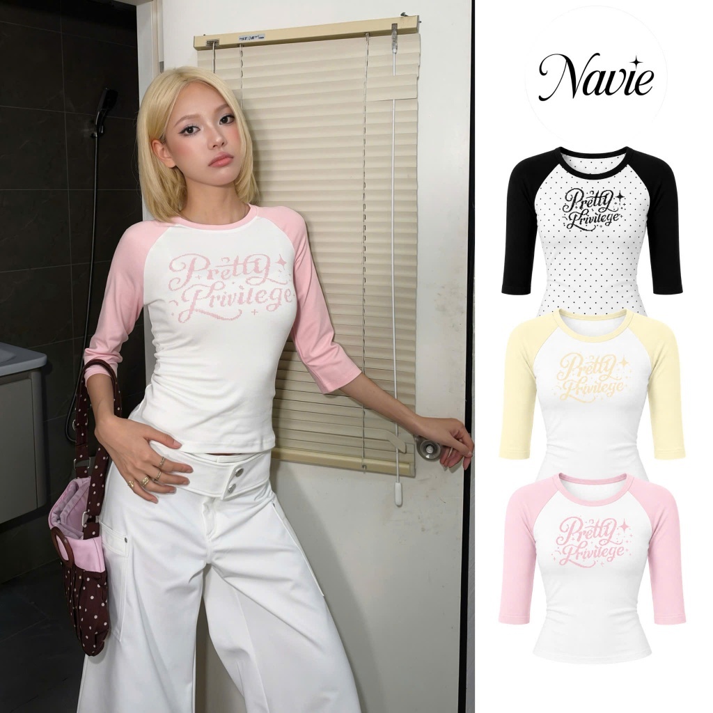 NAVIE - Áo thun Raglan PRETTY tay lửng form ôm tôn dáng thời trang nữ | BigBuy360 - bigbuy360.vn