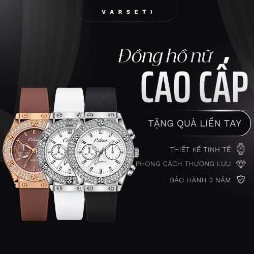 Đồng Hồ Nữ Dimini B201 Viền Đính Đá Dây Silicon Mặt Sz 26mm Phù Hợp nhiều Sz Tay