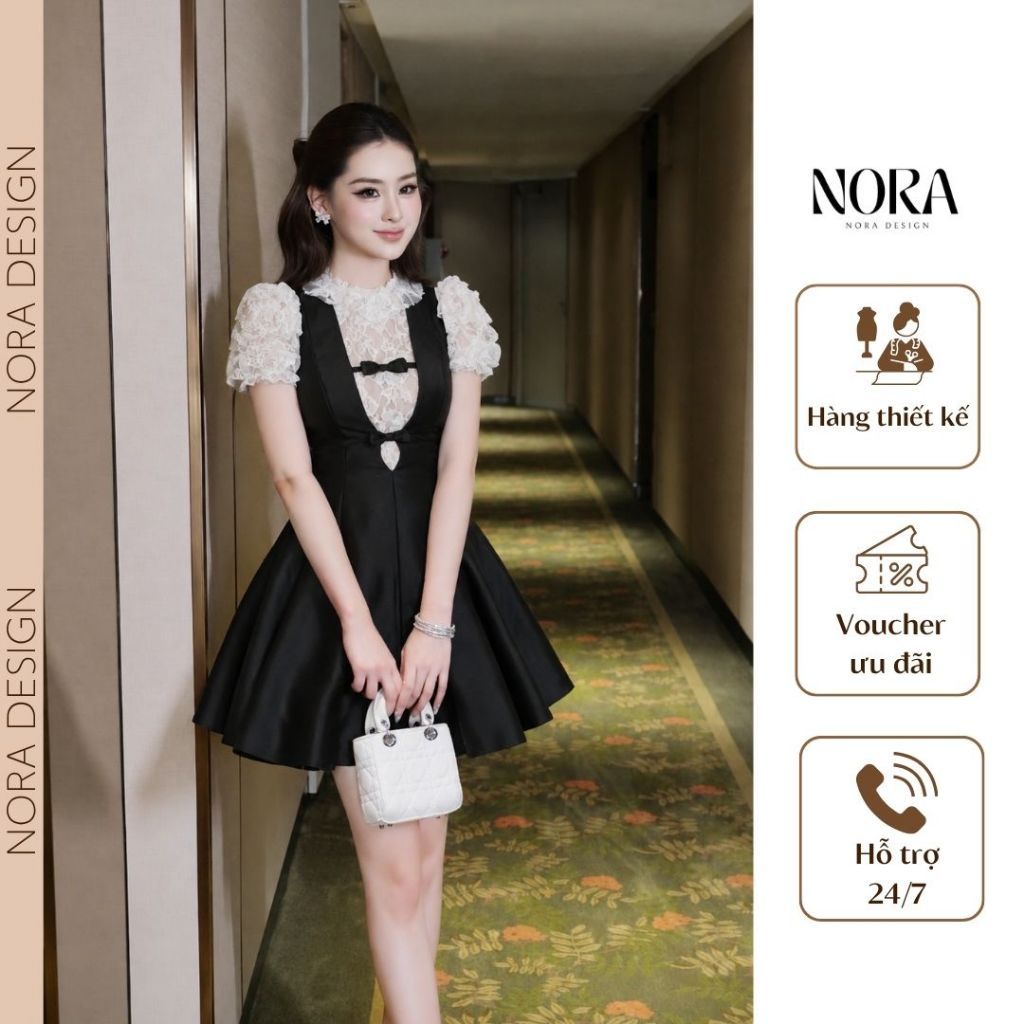 Set Váy Tiểu Thư Sang Chảnh, Áo Ren Cổ Bèo Tay Bồng Kèm Váy Yếm Tafta Dáng Xòe Đính Nơ Ngực Trẻ Trung T680